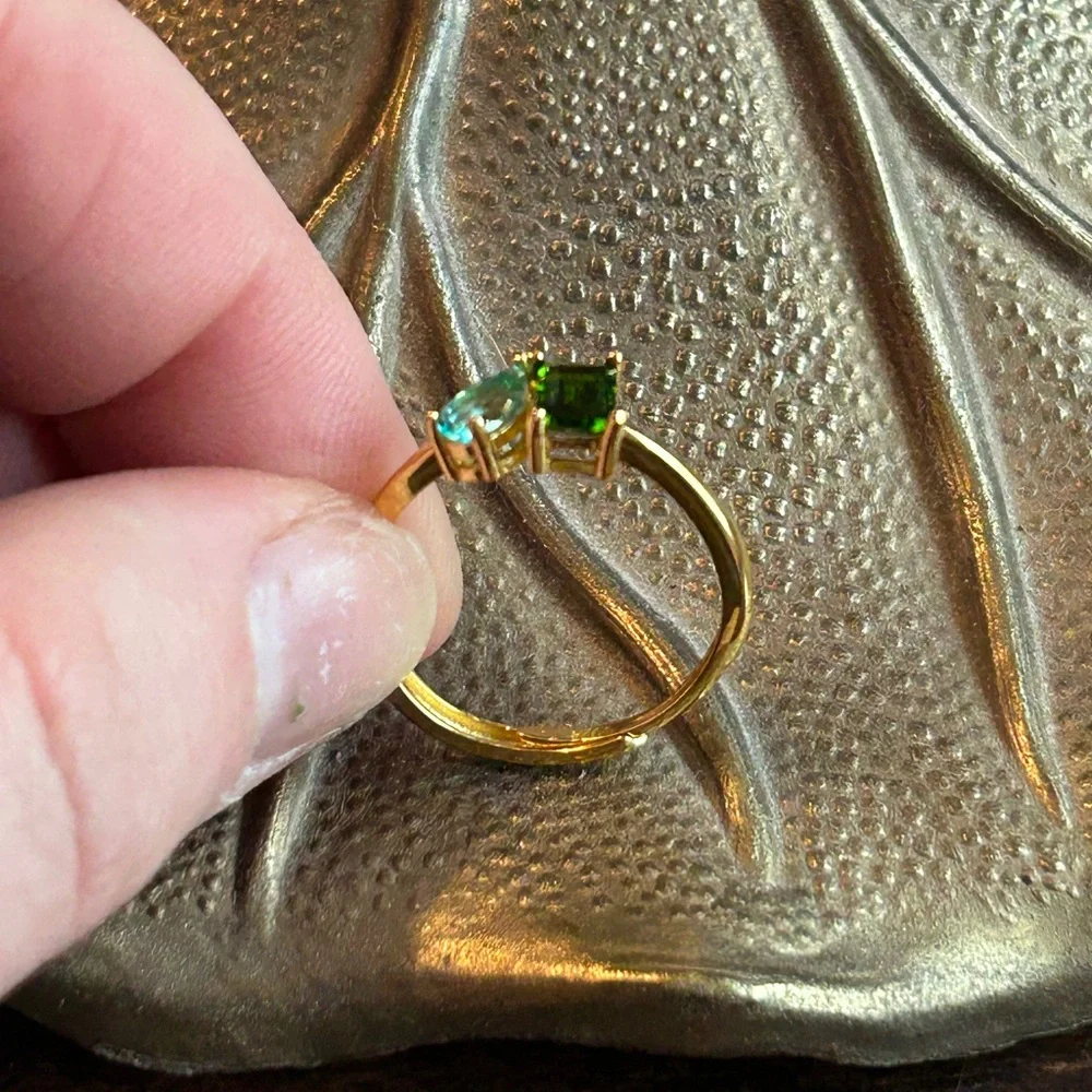 18k Plated Paraiba Color Topaz Adjustable Ring Size 7.75
